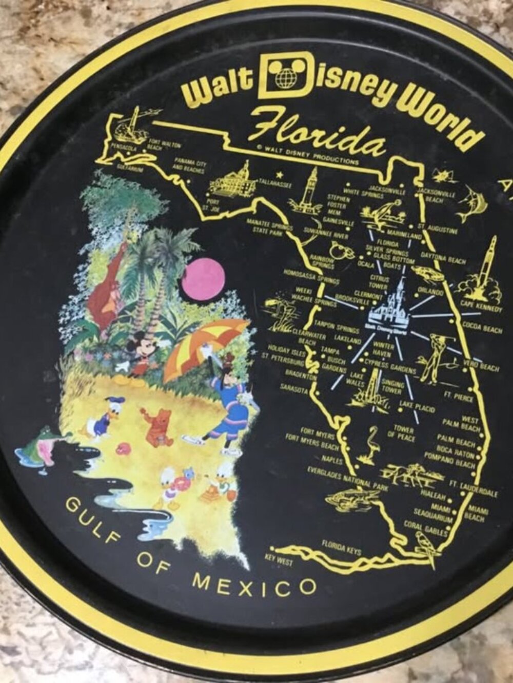 Walt Disney World Florida Round Metal Tin Tray Walt Disney World Memorabillia